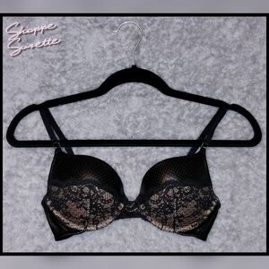 Victoria's Secret Rare Faux Leather & Floral Lace Push-Up Bra in Black & Tan 32C